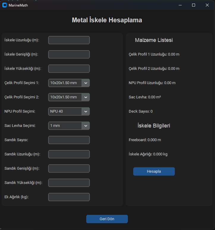 Yüzer Metal İskele Hesabı Sayfası
